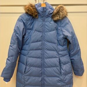 Lands' End Light Blue Puffer Coat with Faux Fur Hood